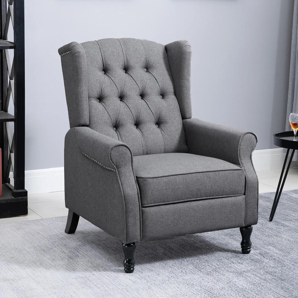 HOMCOM Recliner Armchair, Vintage Reclining Chair with Nail Head Trim, Wingback Chair with Button Tufted Back and Footrest, for Living Room Additional View 12