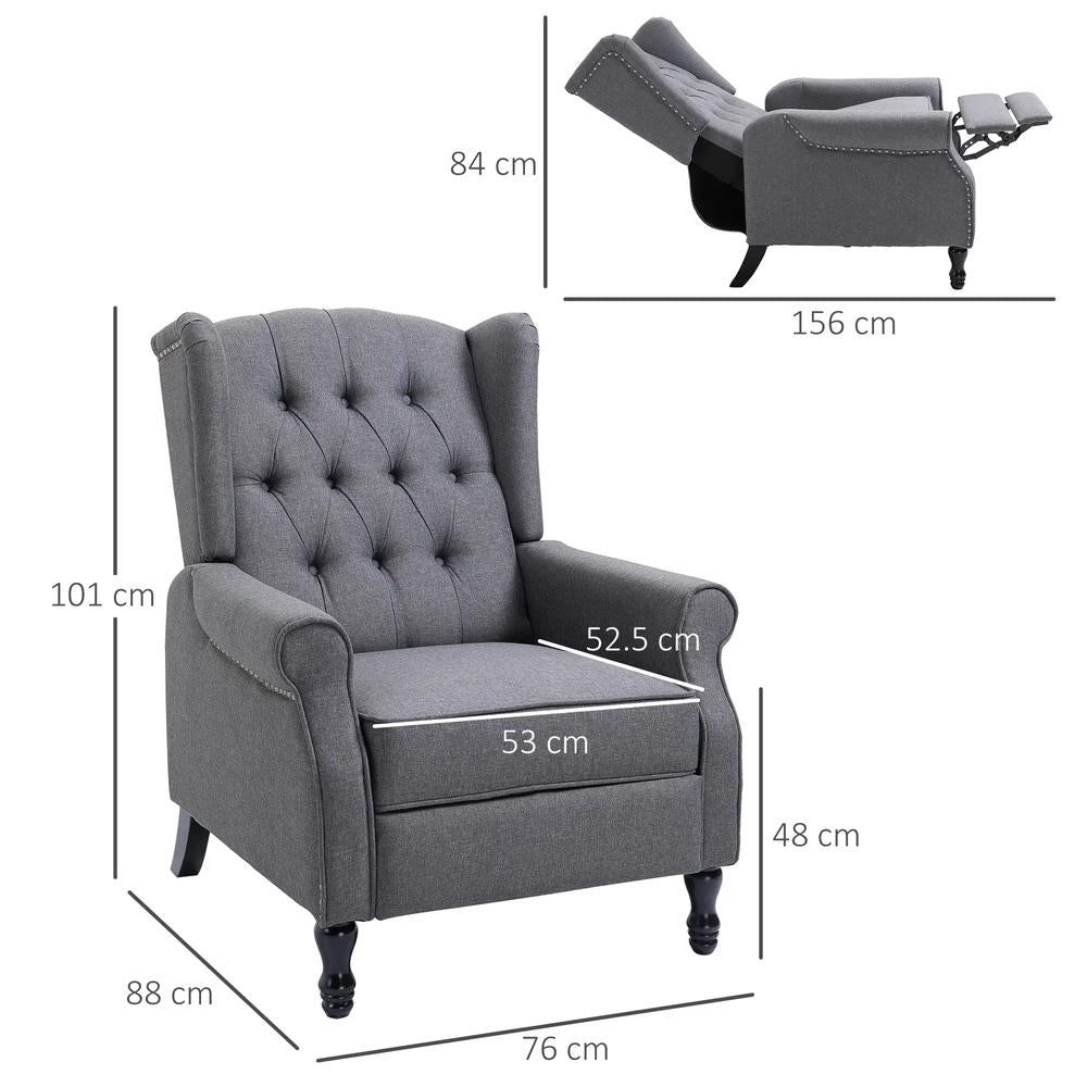 HOMCOM Recliner Armchair, Vintage Reclining Chair with Nail Head Trim, Wingback Chair with Button Tufted Back and Footrest, for Living Room Additional View 13