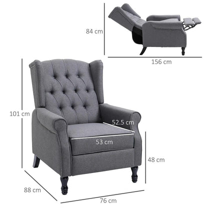 HOMCOM Recliner Armchair, Vintage Reclining Chair with Nail Head Trim, Wingback Chair with Button Tufted Back and Footrest, for Living Room Additional View 13