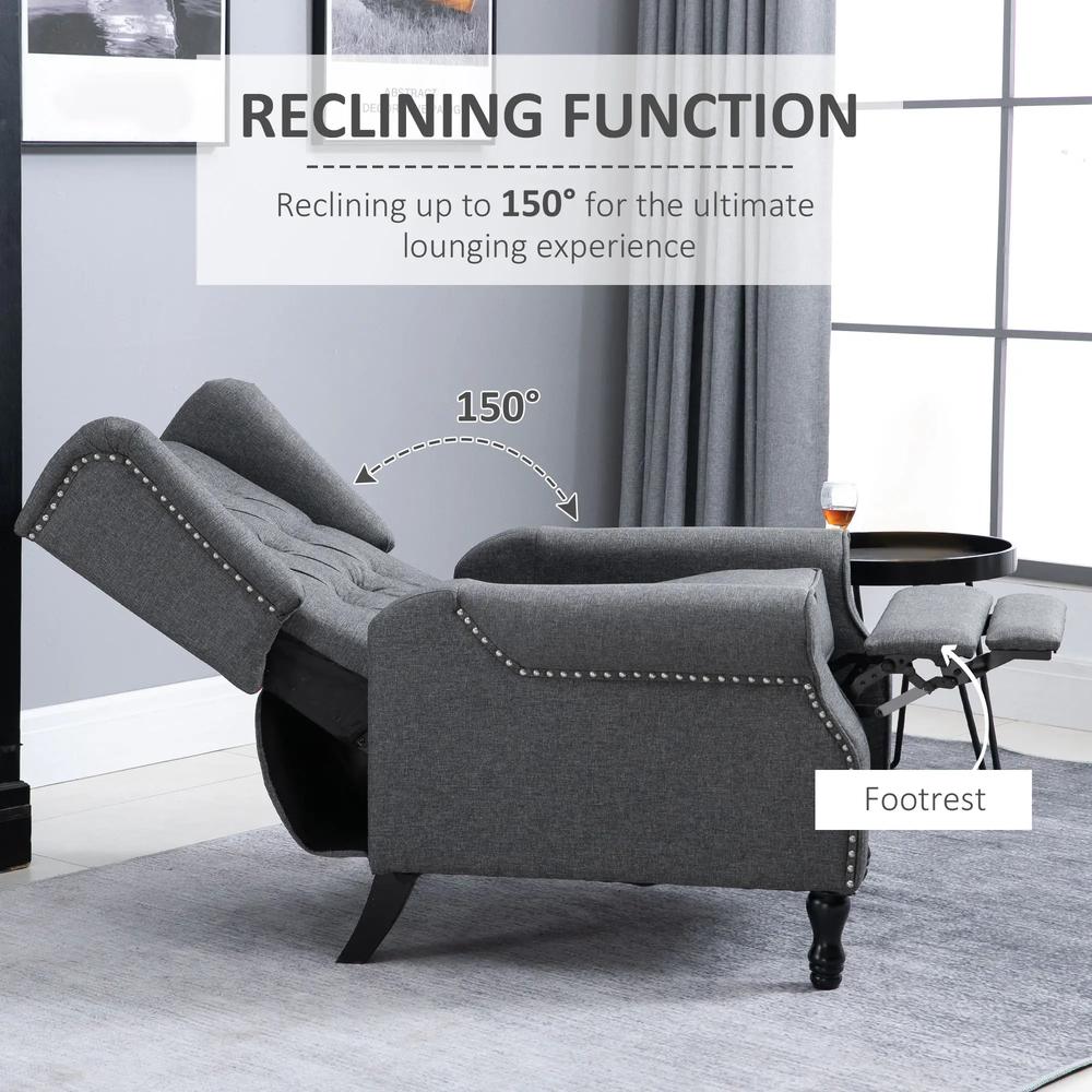 HOMCOM Recliner Armchair, Vintage Reclining Chair with Nail Head Trim, Wingback Chair with Button Tufted Back and Footrest, for Living Room Additional View 14