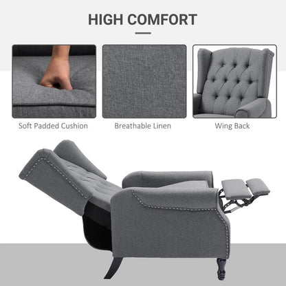 HOMCOM Recliner Armchair, Vintage Reclining Chair with Nail Head Trim, Wingback Chair with Button Tufted Back and Footrest, for Living Room Additional View 15