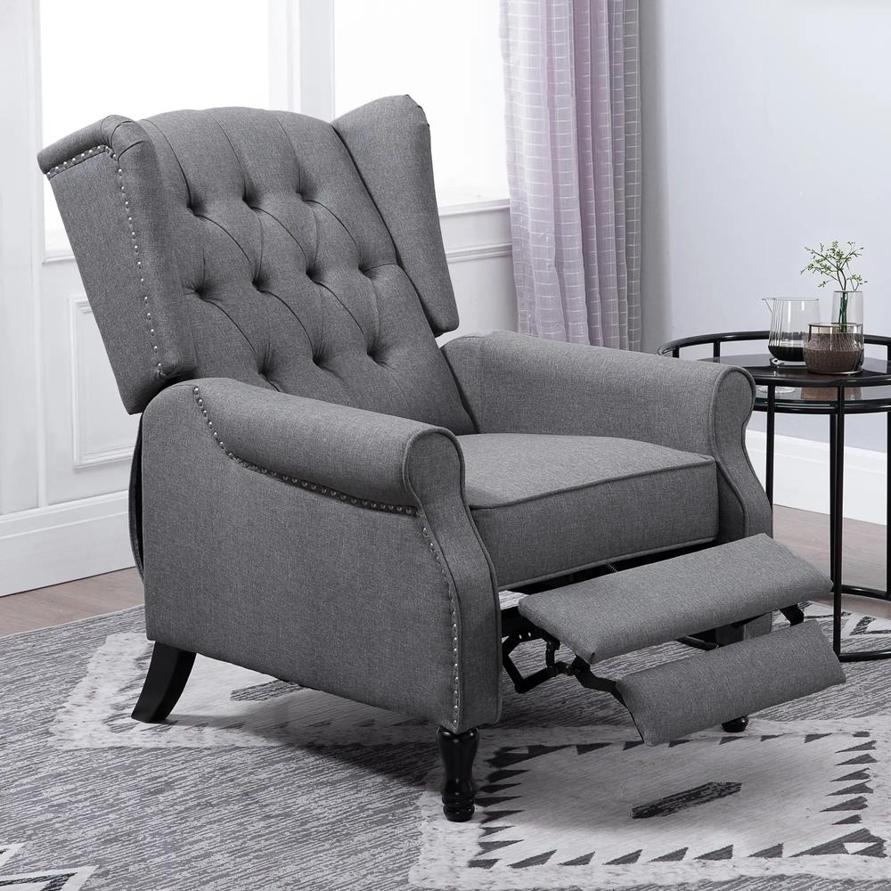 HOMCOM Recliner Armchair, Vintage Reclining Chair with Nail Head Trim, Wingback Chair with Button Tufted Back and Footrest, for Living Room Additional View 20