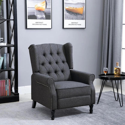 HOMCOM Recliner Armchair, Vintage Reclining Chair with Nail Head Trim, Wingback Chair with Button Tufted Back and Footrest, for Living Room Additional View 2