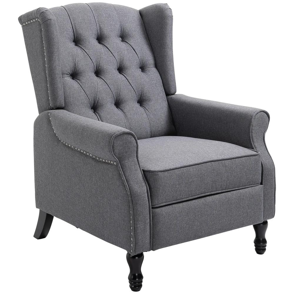 HOMCOM Recliner Armchair, Vintage Reclining Chair with Nail Head Trim, Wingback Chair with Button Tufted Back and Footrest, for Living Room Additional View 21