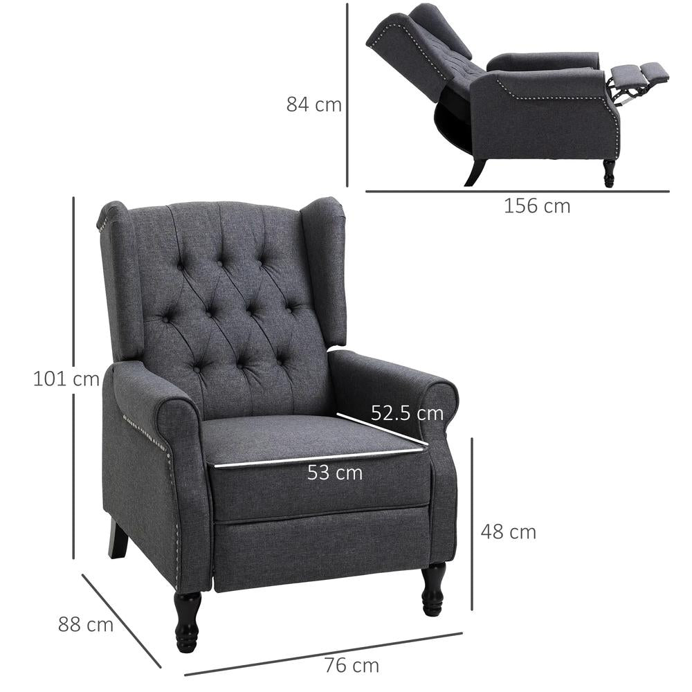 HOMCOM Recliner Armchair, Vintage Reclining Chair with Nail Head Trim, Wingback Chair with Button Tufted Back and Footrest, for Living Room Additional View 3