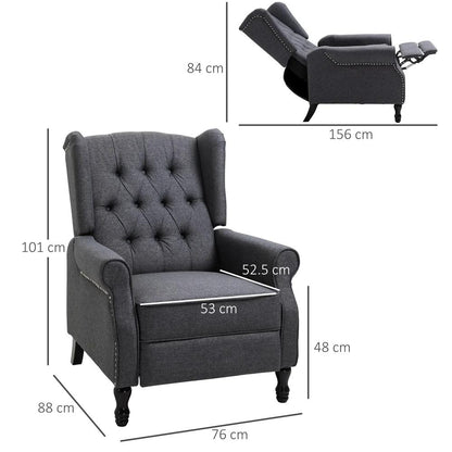 HOMCOM Recliner Armchair, Vintage Reclining Chair with Nail Head Trim, Wingback Chair with Button Tufted Back and Footrest, for Living Room Additional View 3