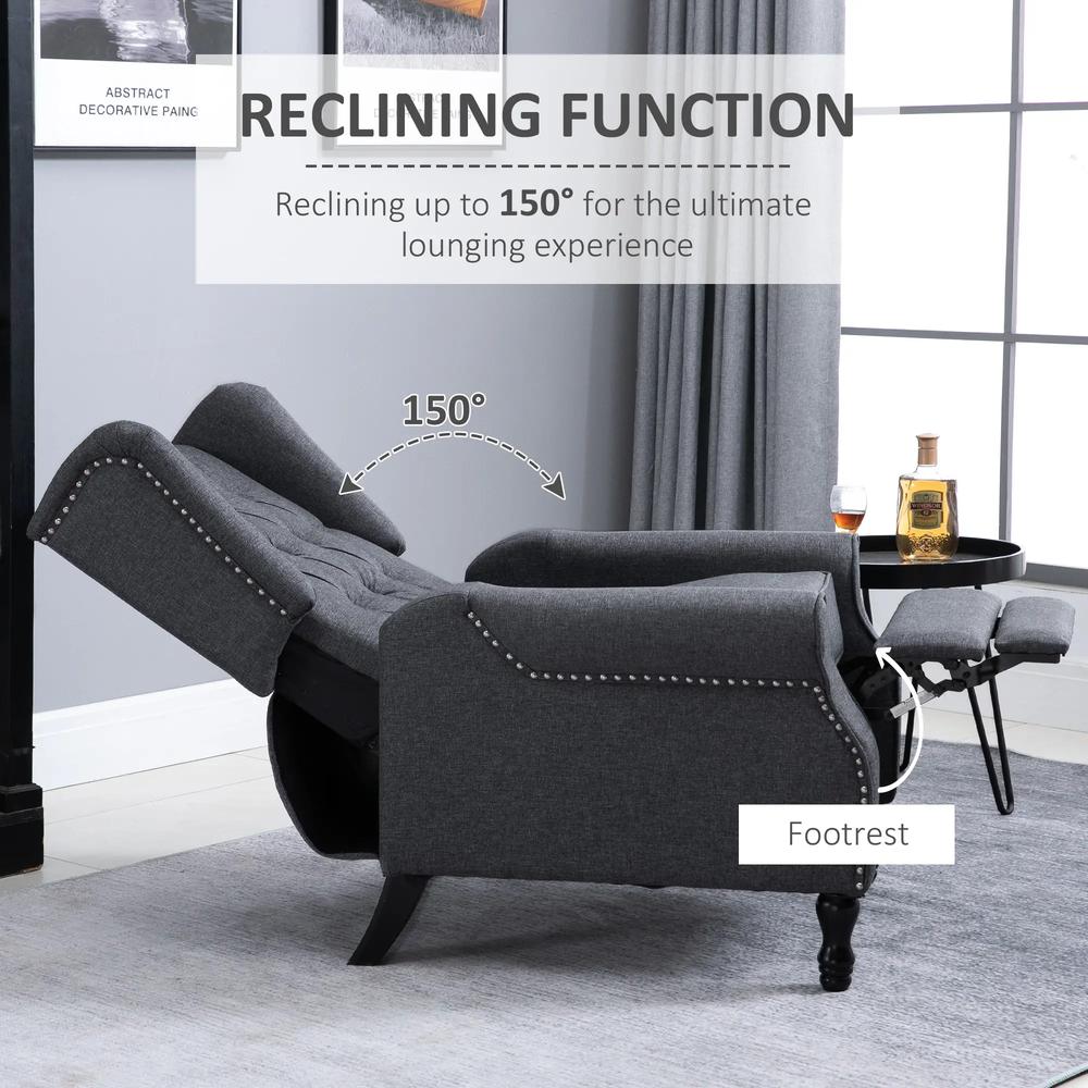 HOMCOM Recliner Armchair, Vintage Reclining Chair with Nail Head Trim, Wingback Chair with Button Tufted Back and Footrest, for Living Room Additional View 4