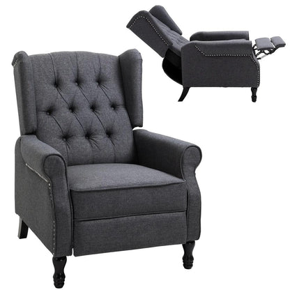 HOMCOM Recliner Armchair, Vintage Reclining Chair with Nail Head Trim, Wingback Chair with Button Tufted Back and Footrest, for Living Room