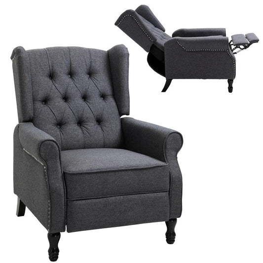 HOMCOM Recliner Armchair, Vintage Reclining Chair with Nail Head Trim, Wingback Chair with Button Tufted Back and Footrest, for Living Room