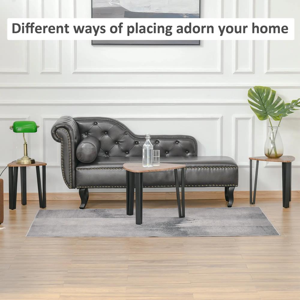 HOMCOM Nest of Tables, Coffee Table Set of 3, Triangle Nesting Tables with Metal Legs, Industrial End Side Table for Living Room, Walnut Wood Grain Additional View 5
