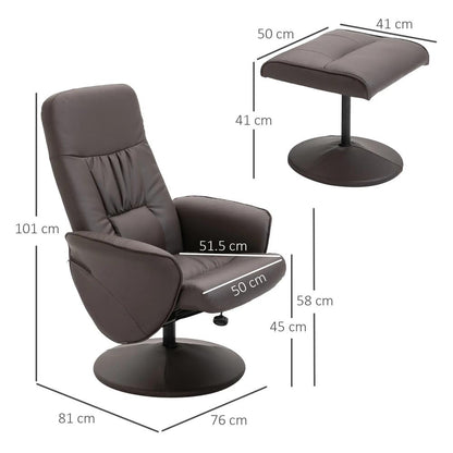 HOMCOM Executive Recliner Chair High Back and Footstool Armchair Lounge Seat Brown Additional View 3