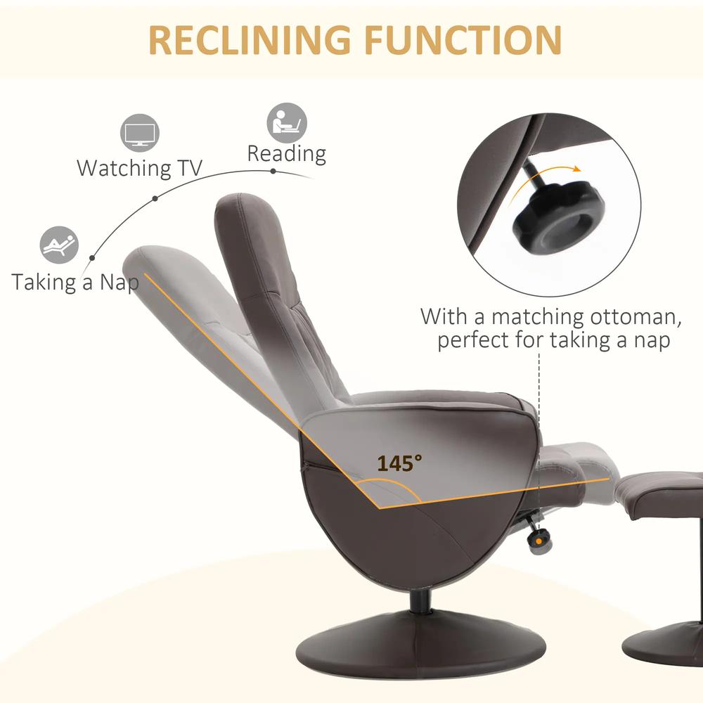 HOMCOM Executive Recliner Chair High Back and Footstool Armchair Lounge Seat Brown Additional View 4