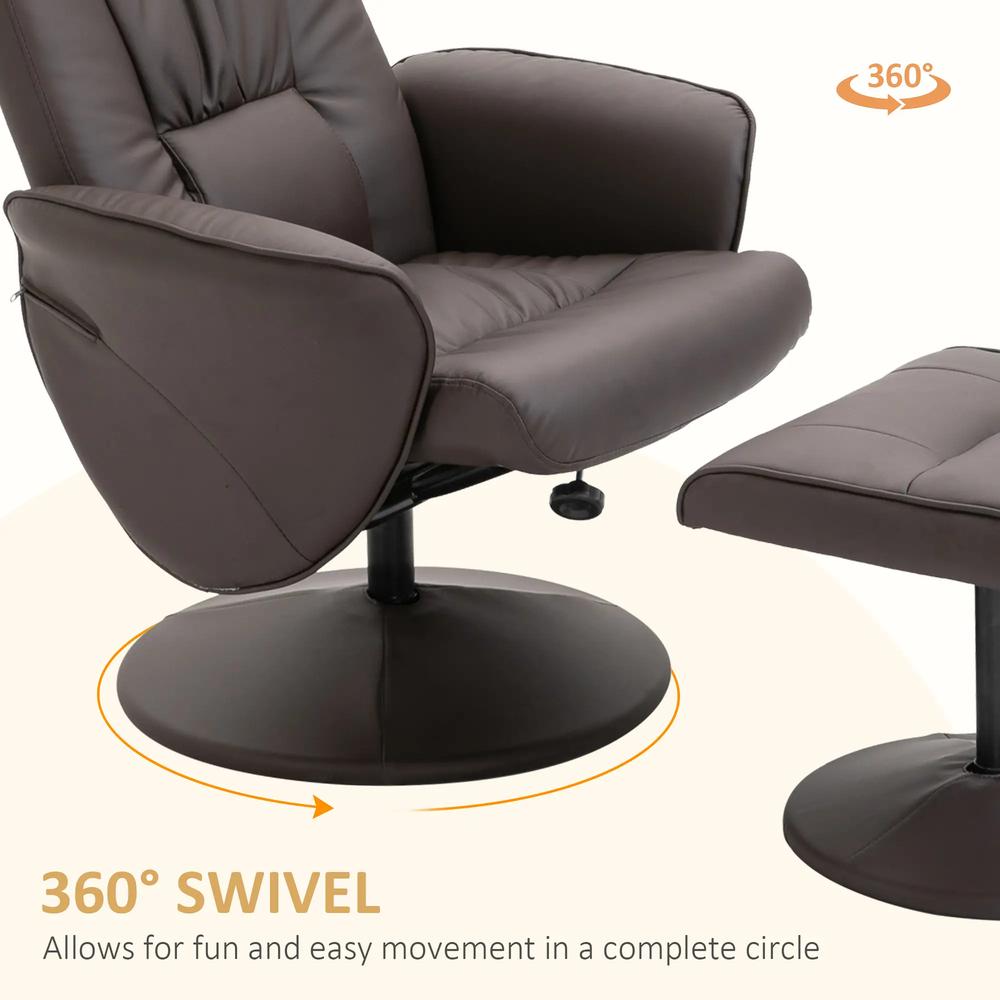 HOMCOM Executive Recliner Chair High Back and Footstool Armchair Lounge Seat Brown Additional View 5