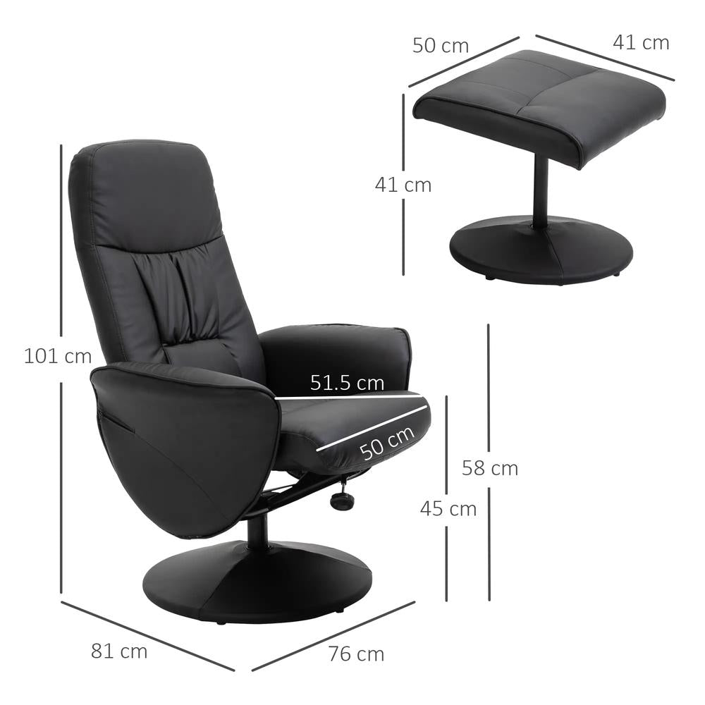 HOMCOM Swivel Recliner Chair with Footstool, PU Leather Armchair and Ottoman with High Back and Round Base for Living Room, Black Additional View 3