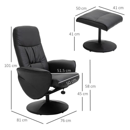 HOMCOM Swivel Recliner Chair with Footstool, PU Leather Armchair and Ottoman with High Back and Round Base for Living Room, Black Additional View 3
