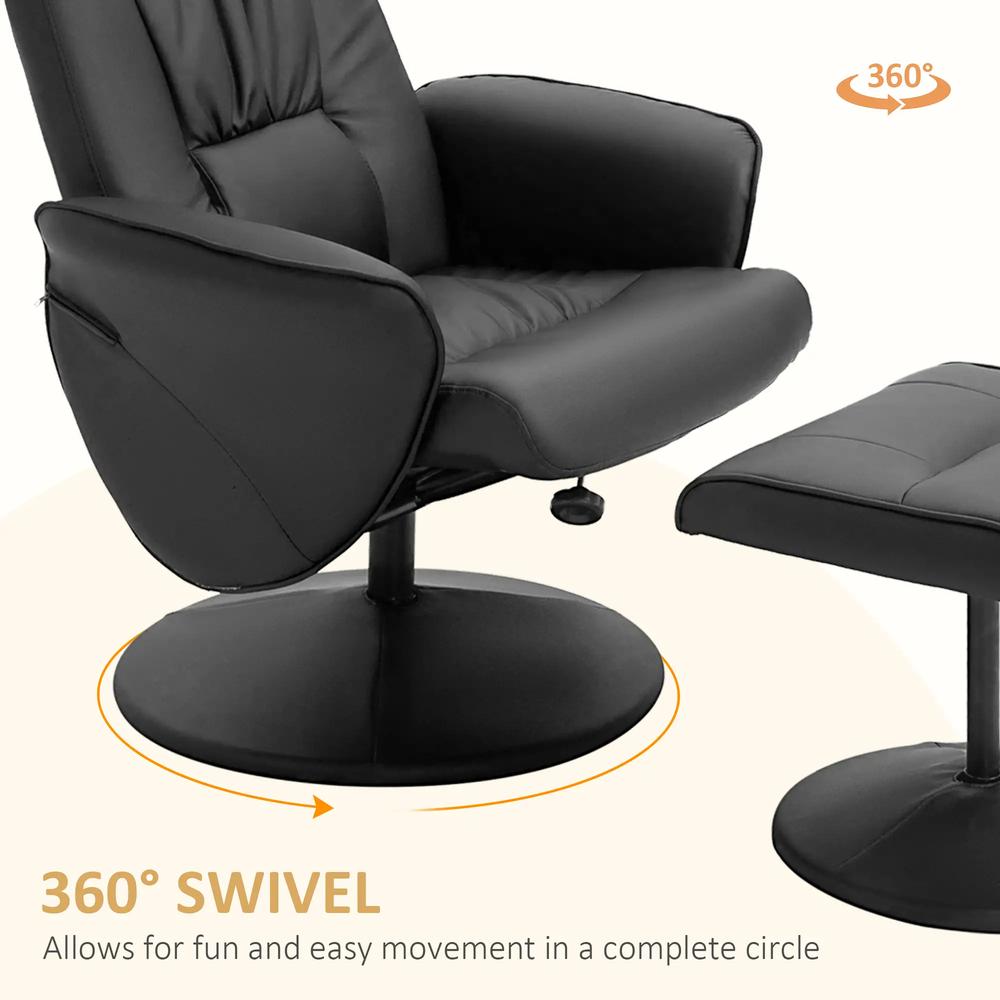 HOMCOM Swivel Recliner Chair with Footstool, PU Leather Armchair and Ottoman with High Back and Round Base for Living Room, Black Additional View 5
