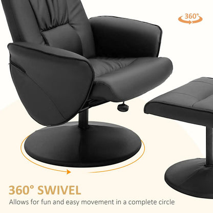 HOMCOM Swivel Recliner Chair with Footstool, PU Leather Armchair and Ottoman with High Back and Round Base for Living Room, Black Additional View 5