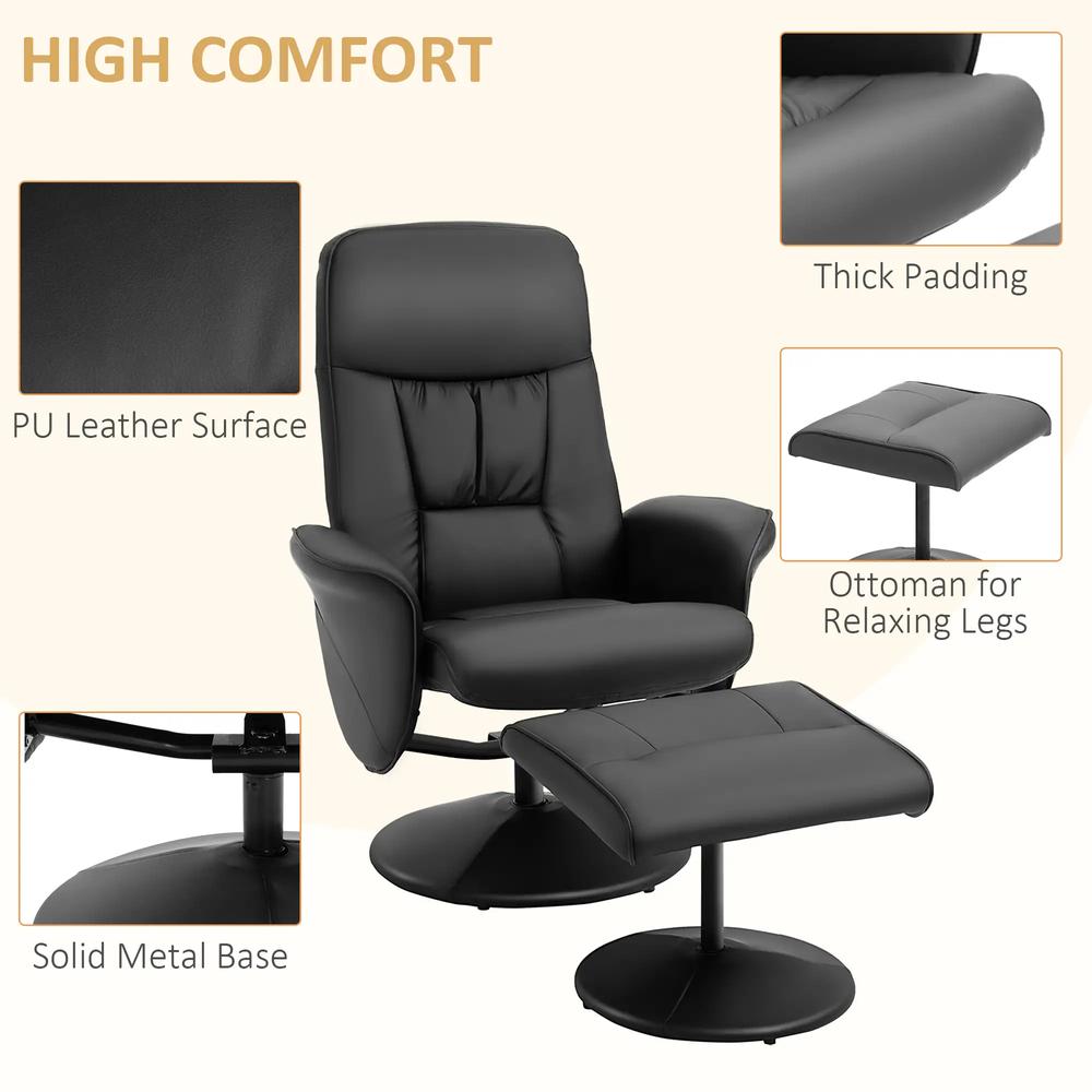 HOMCOM Swivel Recliner Chair with Footstool, PU Leather Armchair and Ottoman with High Back and Round Base for Living Room, Black Additional View 6