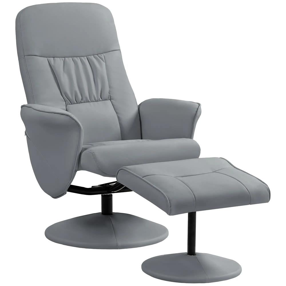 HOMCOM Swivel Recliner Chair with Footstool, PU Leather Armchair and Ottoman with High Back and Round Base for Living Room Additional View 11
