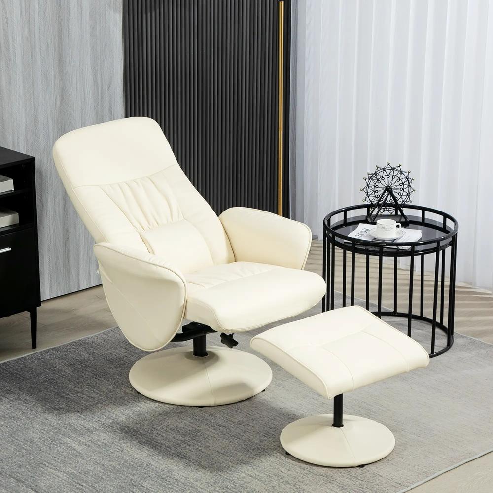 HOMCOM Swivel Recliner Chair with Footstool, PU Leather Armchair and Ottoman with High Back and Round Base for Living Room Additional View 13