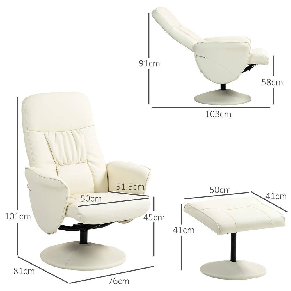 HOMCOM Swivel Recliner Chair with Footstool, PU Leather Armchair and Ottoman with High Back and Round Base for Living Room Additional View 14