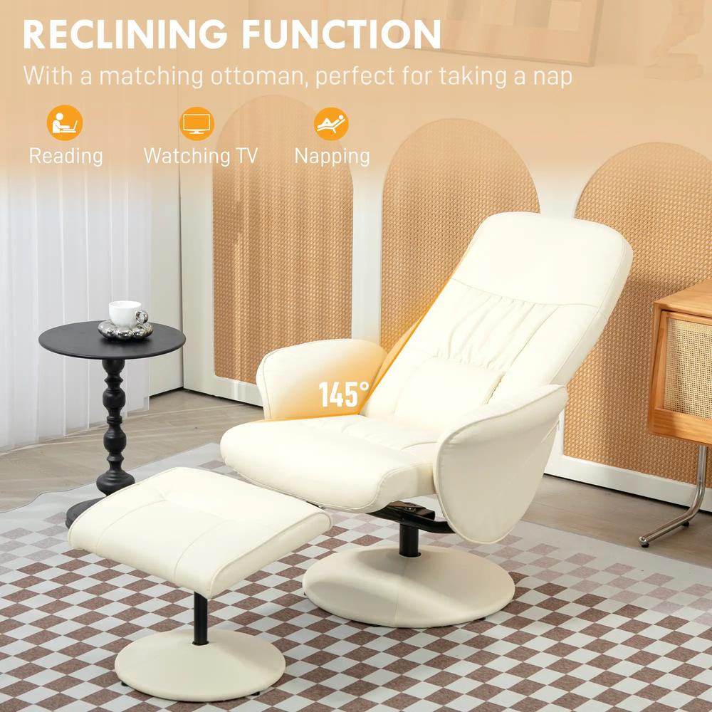 HOMCOM Swivel Recliner Chair with Footstool, PU Leather Armchair and Ottoman with High Back and Round Base for Living Room Additional View 15
