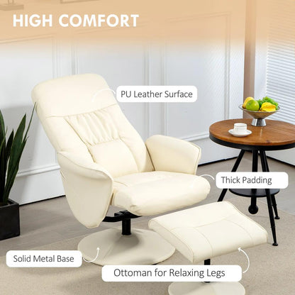 HOMCOM Swivel Recliner Chair with Footstool, PU Leather Armchair and Ottoman with High Back and Round Base for Living Room Additional View 17