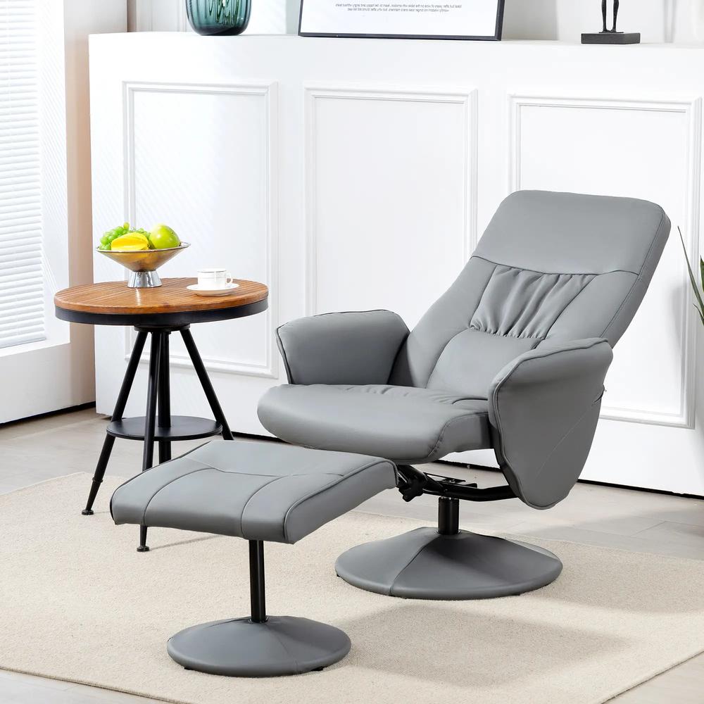 HOMCOM Swivel Recliner Chair with Footstool, PU Leather Armchair and Ottoman with High Back and Round Base for Living Room Additional View 2
