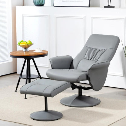 HOMCOM Swivel Recliner Chair with Footstool, PU Leather Armchair and Ottoman with High Back and Round Base for Living Room Additional View 2