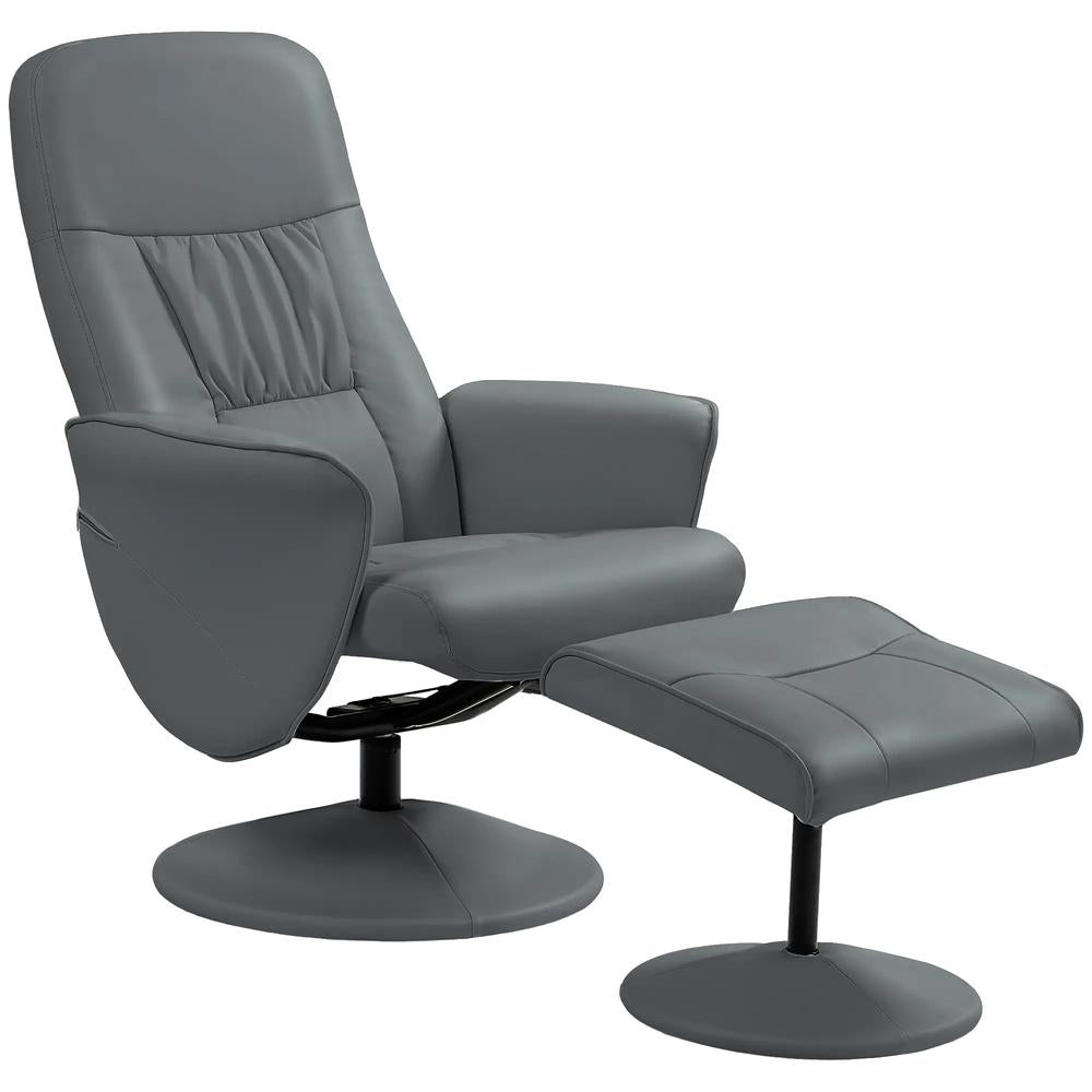 HOMCOM Swivel Recliner Chair with Footstool, PU Leather Armchair and Ottoman with High Back and Round Base for Living Room Additional View 23