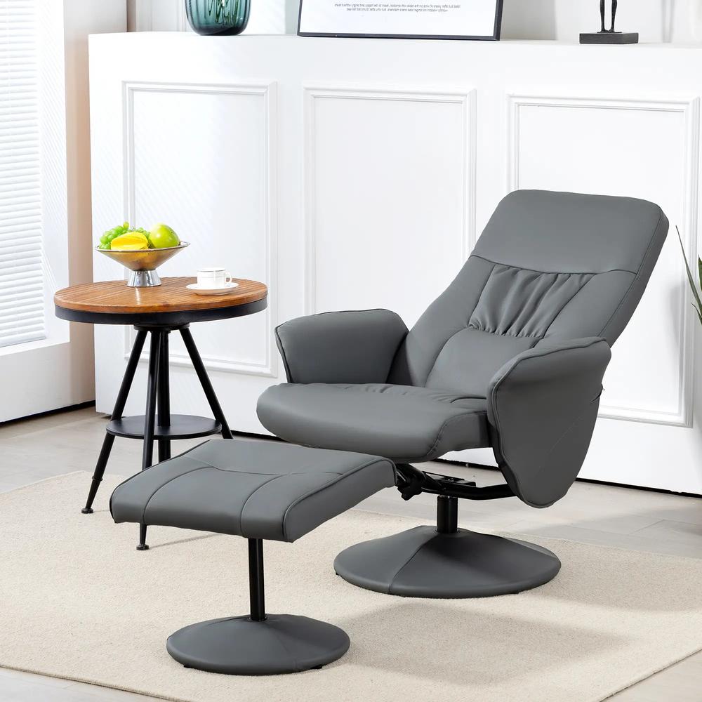 HOMCOM Swivel Recliner Chair with Footstool, PU Leather Armchair and Ottoman with High Back and Round Base for Living Room Additional View 24