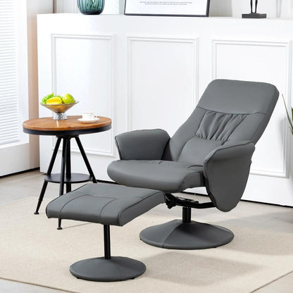 HOMCOM Swivel Recliner Chair with Footstool, PU Leather Armchair and Ottoman with High Back and Round Base for Living Room Additional View 24