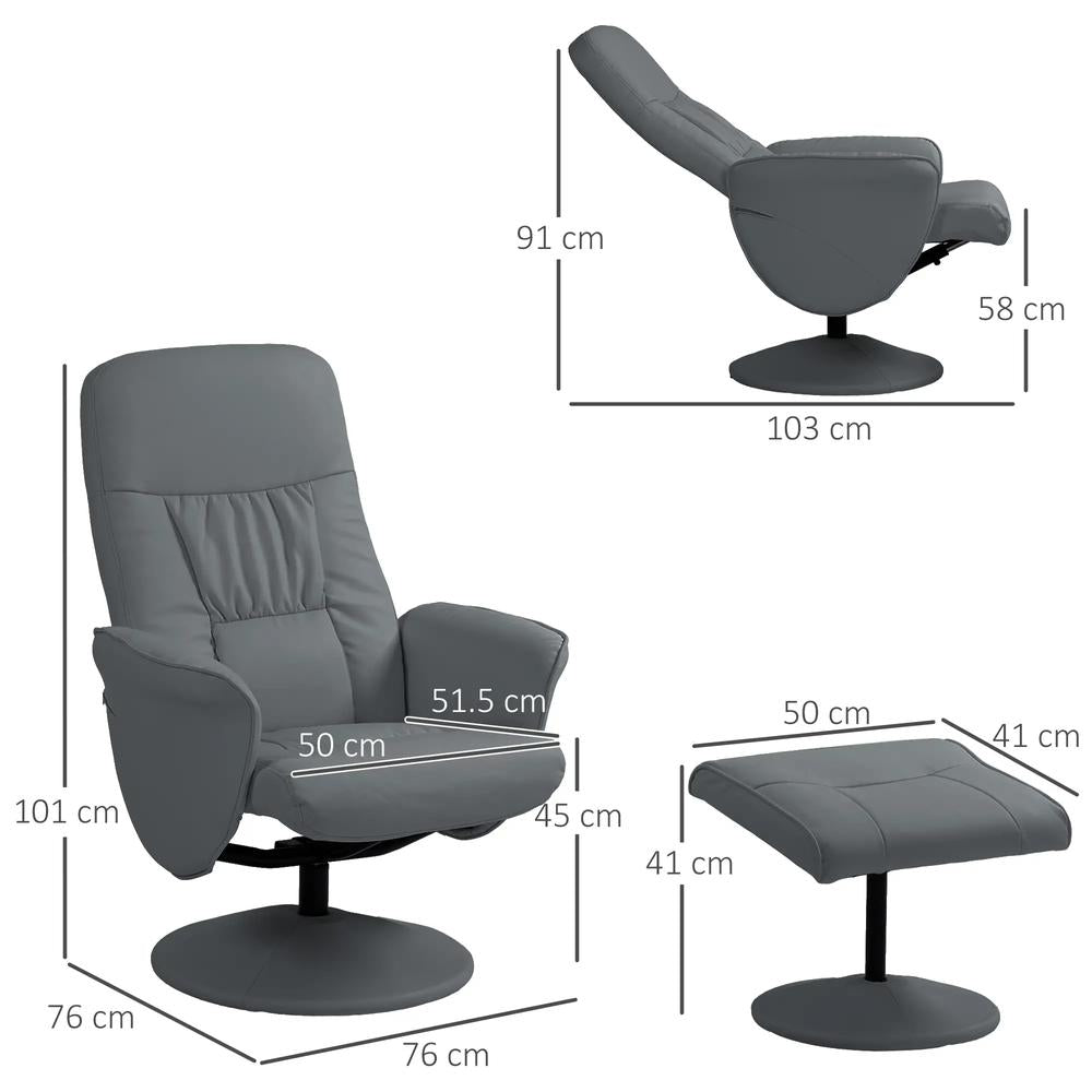 HOMCOM Swivel Recliner Chair with Footstool, PU Leather Armchair and Ottoman with High Back and Round Base for Living Room Additional View 25