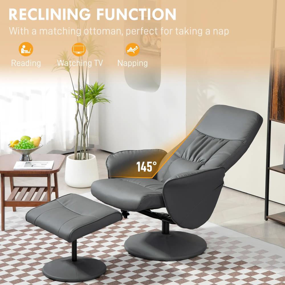 HOMCOM Swivel Recliner Chair with Footstool, PU Leather Armchair and Ottoman with High Back and Round Base for Living Room Additional View 26