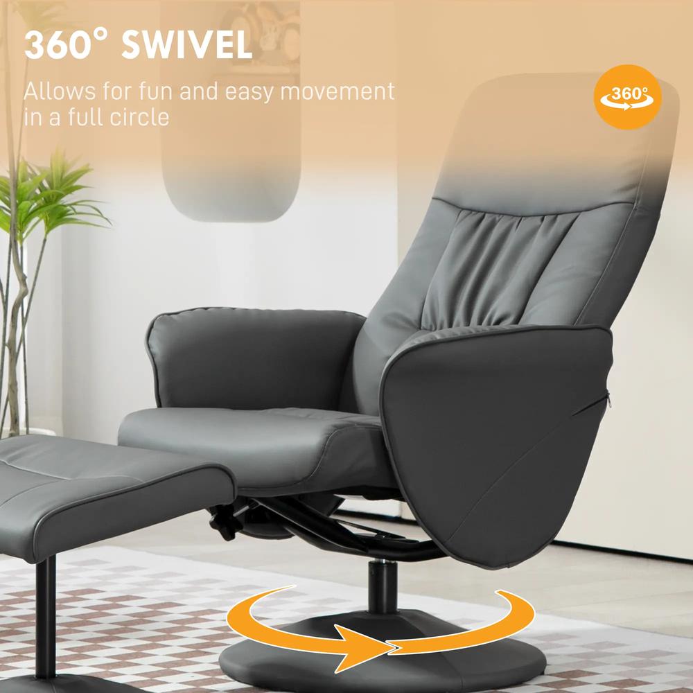 HOMCOM Swivel Recliner Chair with Footstool, PU Leather Armchair and Ottoman with High Back and Round Base for Living Room Additional View 27