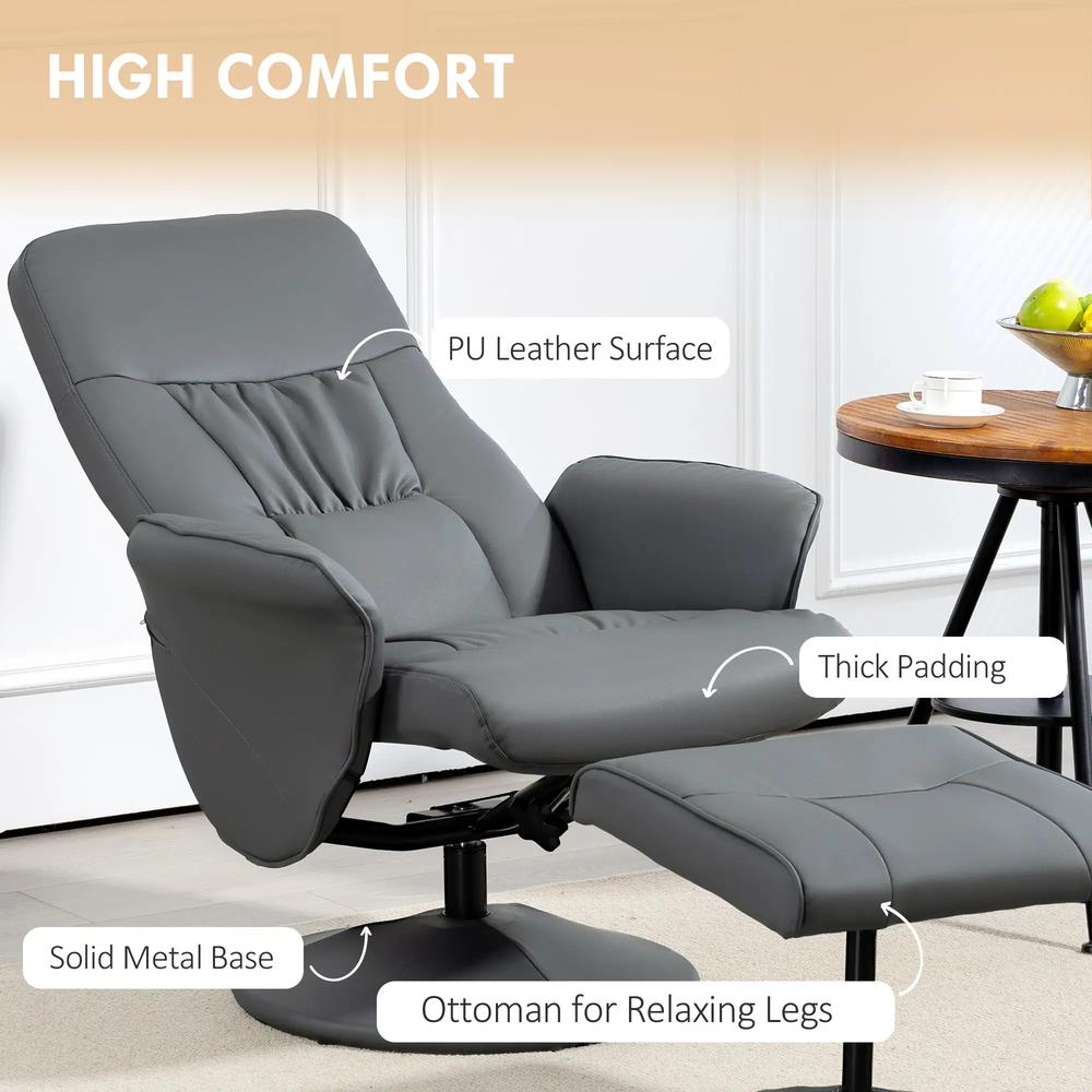 HOMCOM Swivel Recliner Chair with Footstool, PU Leather Armchair and Ottoman with High Back and Round Base for Living Room Additional View 28