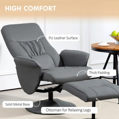 HOMCOM Swivel Recliner Chair with Footstool, PU Leather Armchair and Ottoman with High Back and Round Base for Living Room Additional View 28