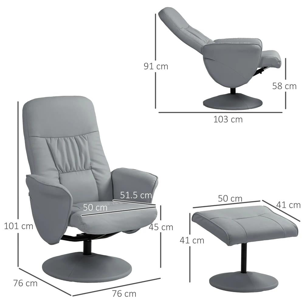 HOMCOM Swivel Recliner Chair with Footstool, PU Leather Armchair and Ottoman with High Back and Round Base for Living Room Additional View 3