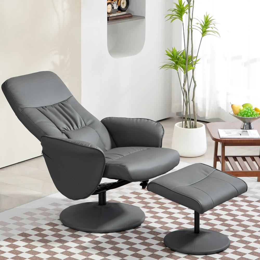 HOMCOM Swivel Recliner Chair with Footstool, PU Leather Armchair and Ottoman with High Back and Round Base for Living Room Additional View 32