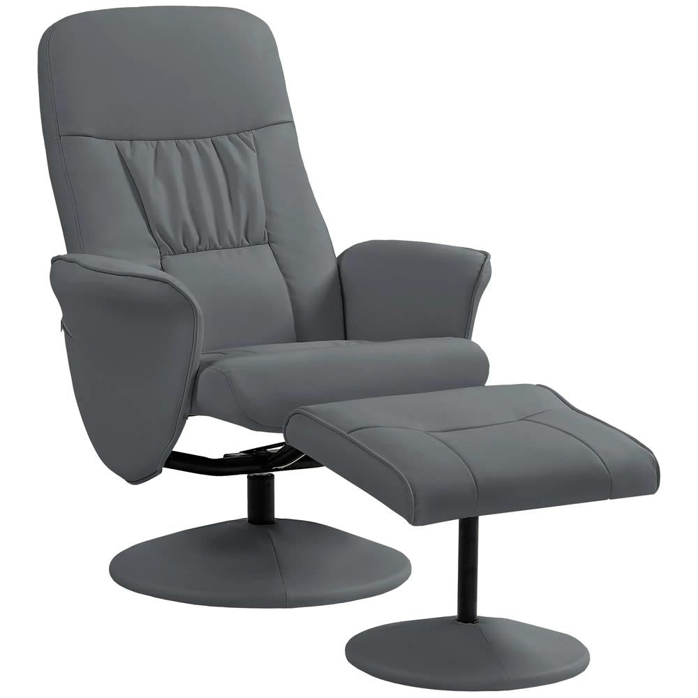 HOMCOM Swivel Recliner Chair with Footstool, PU Leather Armchair and Ottoman with High Back and Round Base for Living Room Additional View 33