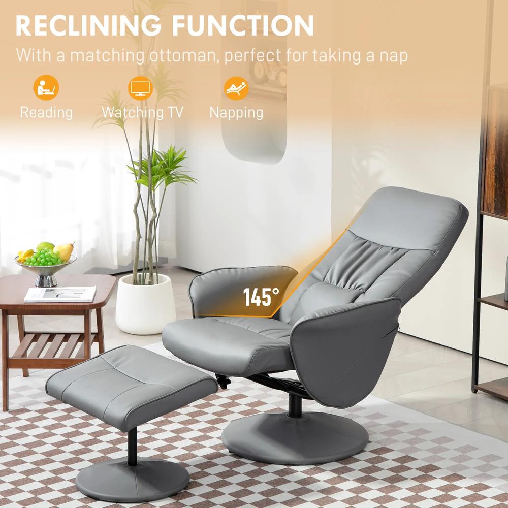HOMCOM Swivel Recliner Chair with Footstool, PU Leather Armchair and Ottoman with High Back and Round Base for Living Room Additional View 4