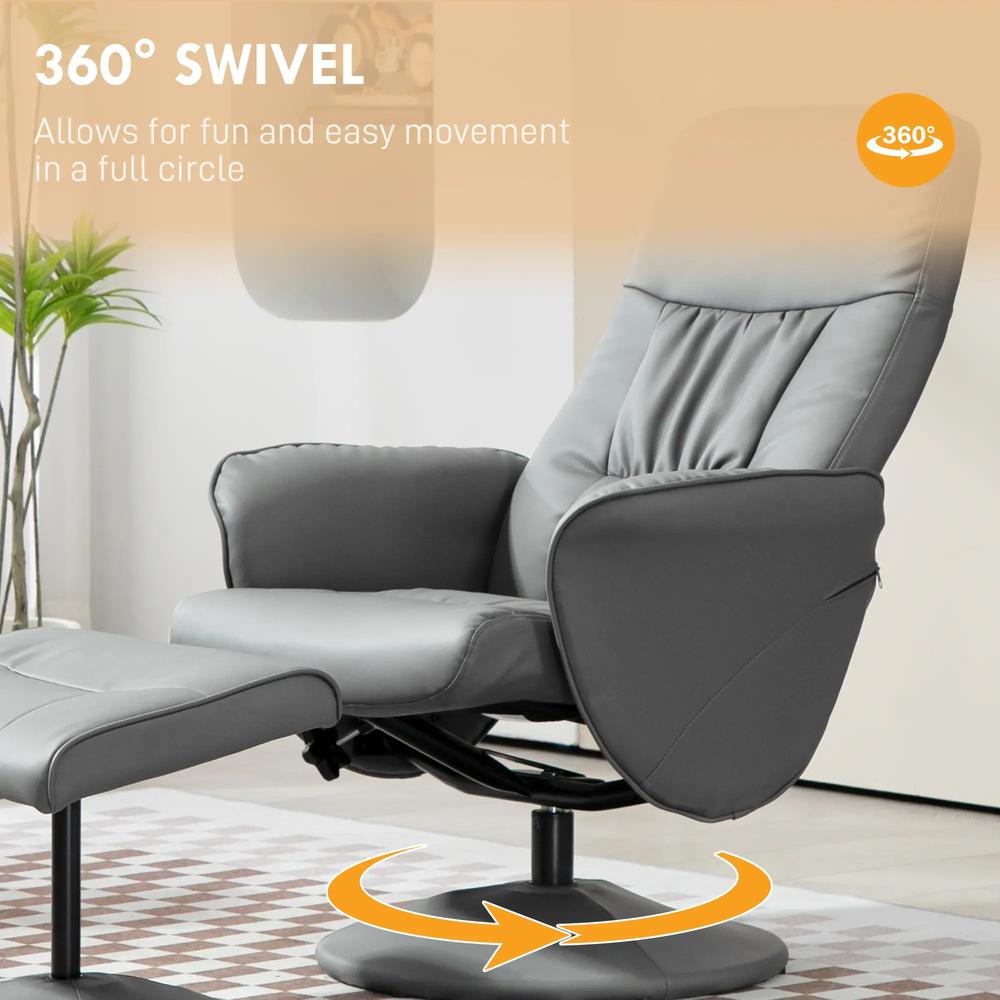 HOMCOM Swivel Recliner Chair with Footstool, PU Leather Armchair and Ottoman with High Back and Round Base for Living Room Additional View 5