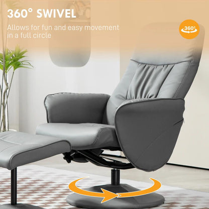 HOMCOM Swivel Recliner Chair with Footstool, PU Leather Armchair and Ottoman with High Back and Round Base for Living Room Additional View 5