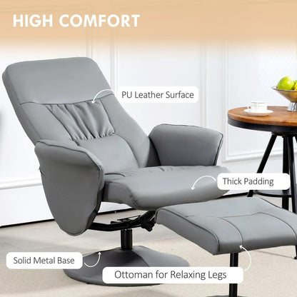 HOMCOM Swivel Recliner Chair with Footstool, PU Leather Armchair and Ottoman with High Back and Round Base for Living Room Additional View 6