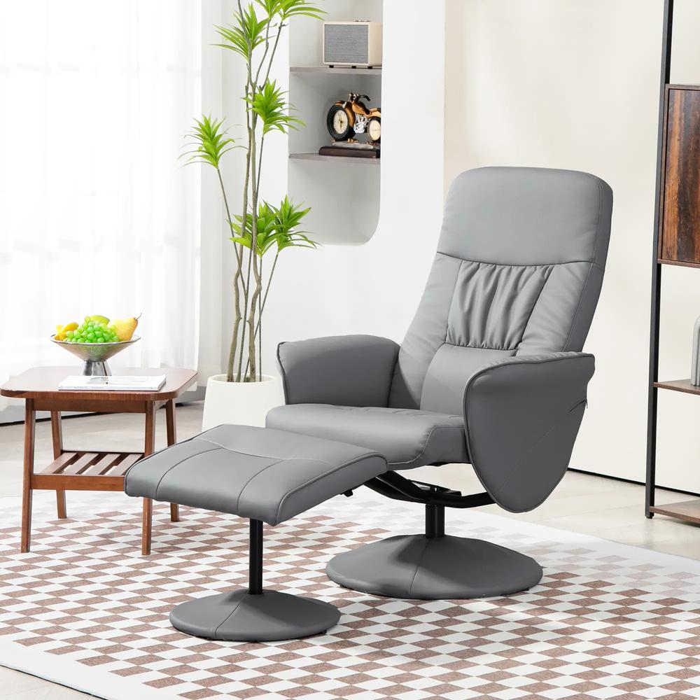HOMCOM Swivel Recliner Chair with Footstool, PU Leather Armchair and Ottoman with High Back and Round Base for Living Room Additional View 10
