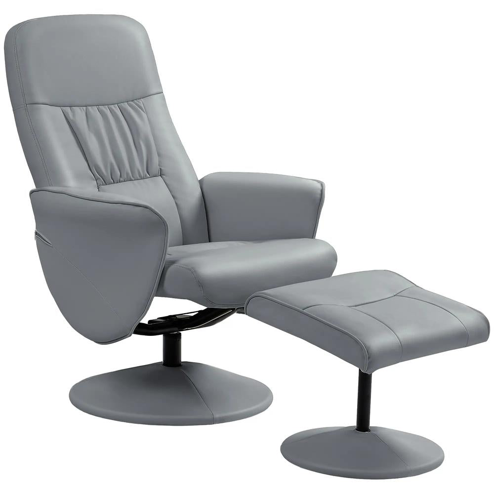 HOMCOM Swivel Recliner Chair with Footstool, PU Leather Armchair and Ottoman with High Back and Round Base for Living Room