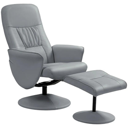 HOMCOM Swivel Recliner Chair with Footstool, PU Leather Armchair and Ottoman with High Back and Round Base for Living Room