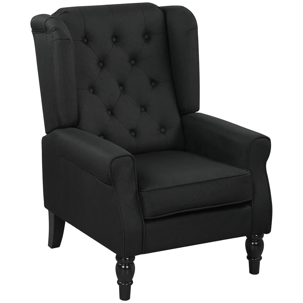 HOMCOM Wingback Accent Chair, Faux Linen Armchair with Thick Spring Cushion, High Back, Solid Wood Legs, Retro Button Tufted Reading Chair for Living Room, Bedroom, Black Additional View 11