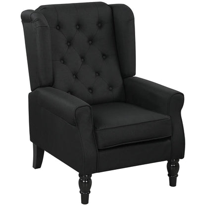 HOMCOM Wingback Accent Chair, Faux Linen Armchair with Thick Spring Cushion, High Back, Solid Wood Legs, Retro Button Tufted Reading Chair for Living Room, Bedroom, Black Additional View 11