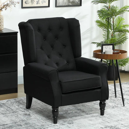 HOMCOM Wingback Accent Chair, Faux Linen Armchair with Thick Spring Cushion, High Back, Solid Wood Legs, Retro Button Tufted Reading Chair for Living Room, Bedroom, Black Additional View 2